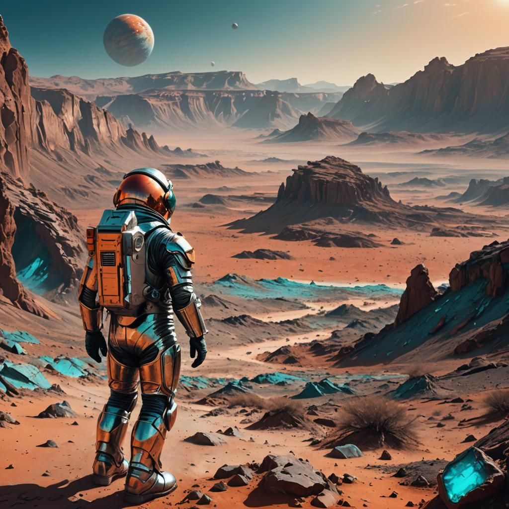 Astronaut in Chrome Valley: Sci-Fi Digital Matte Painting