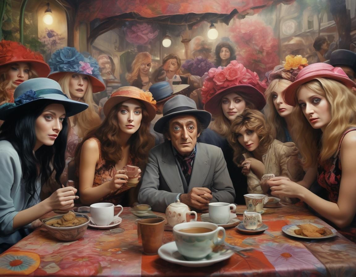 Surreal Cafe Scene with Marty Feldman as Impasto Painting