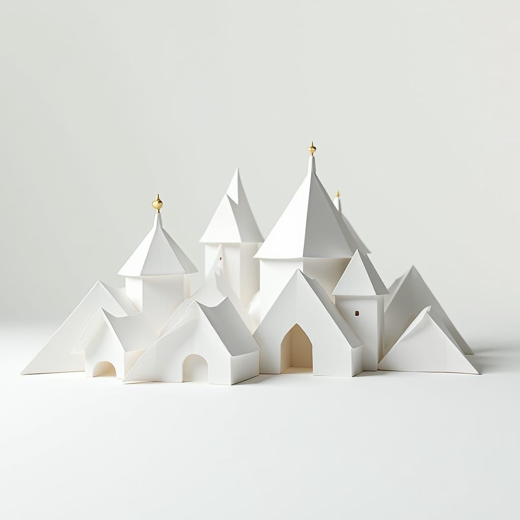 Origami Paper Buildings in Whimsical Style