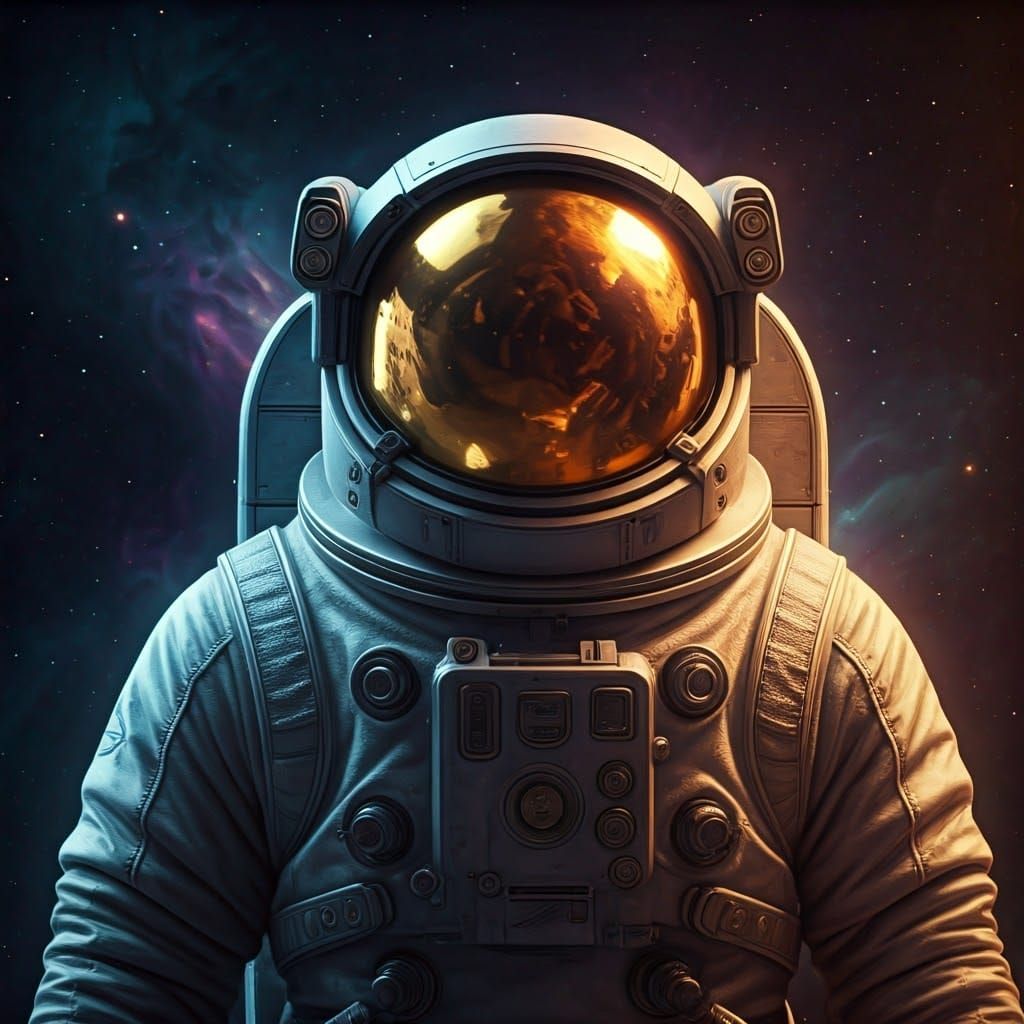 Astronaut in Space Surrounded by Nebula