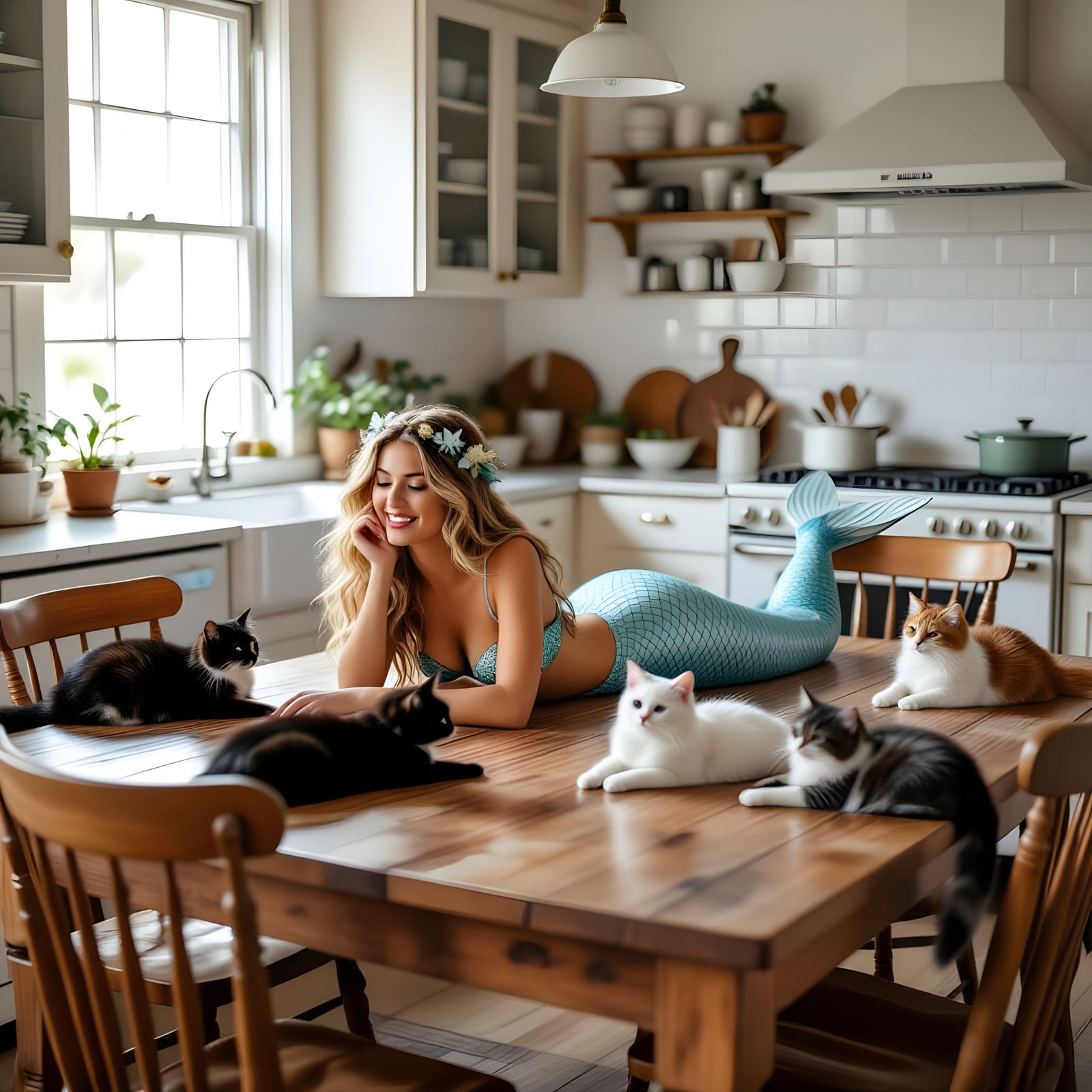 She's Hoping These Cats Don't Get Any Funny Ideas!