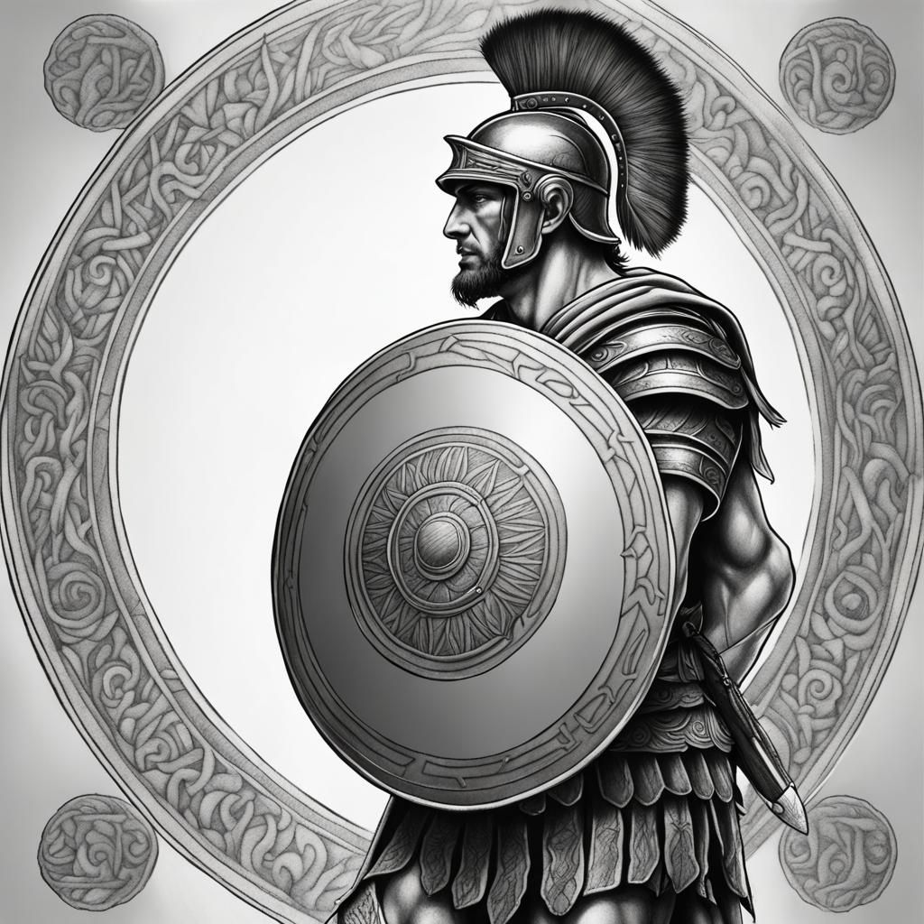 Roman Warrior Kneeling with Helichrysum Shield
