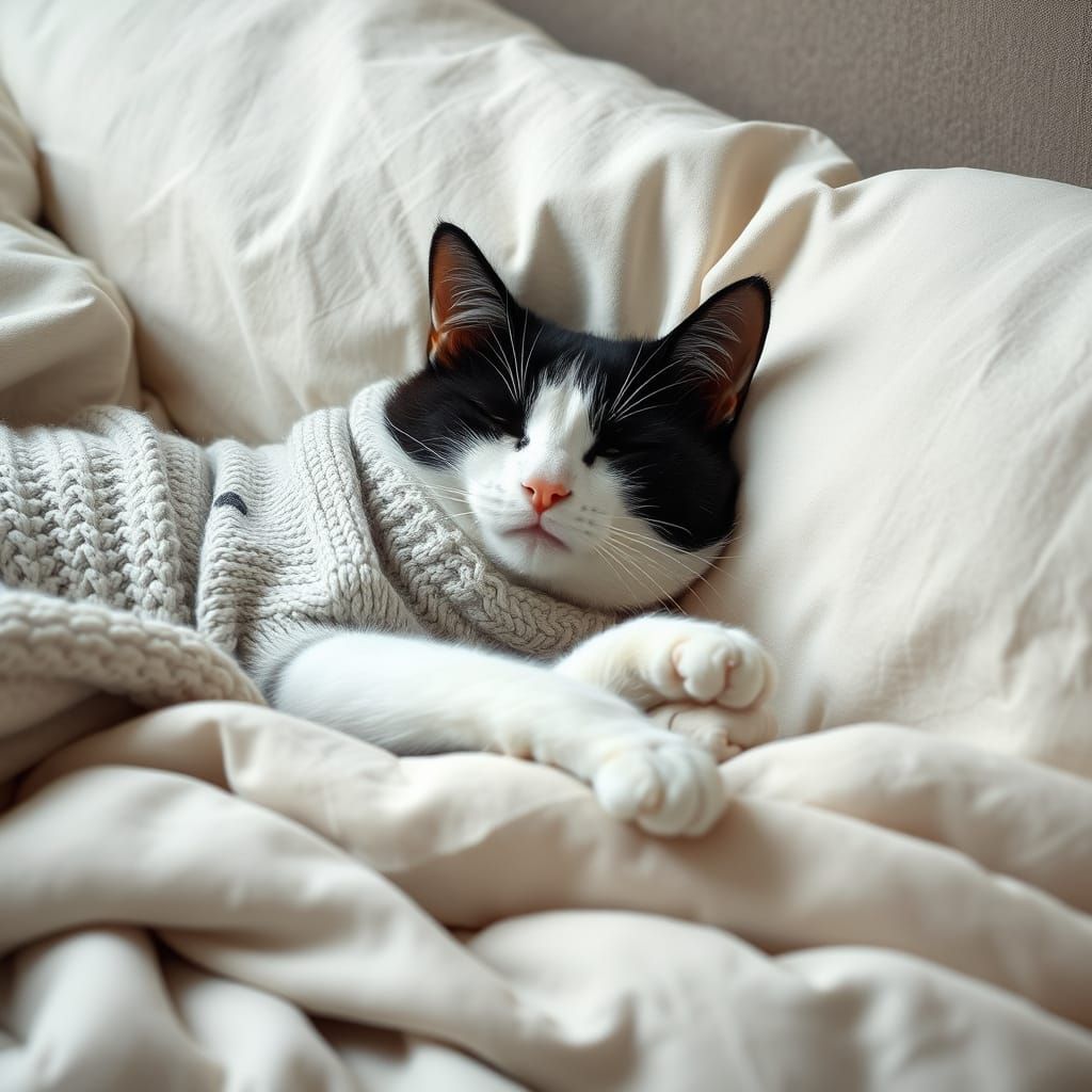 Cat Nap in Black and White: Dreamy Comfort