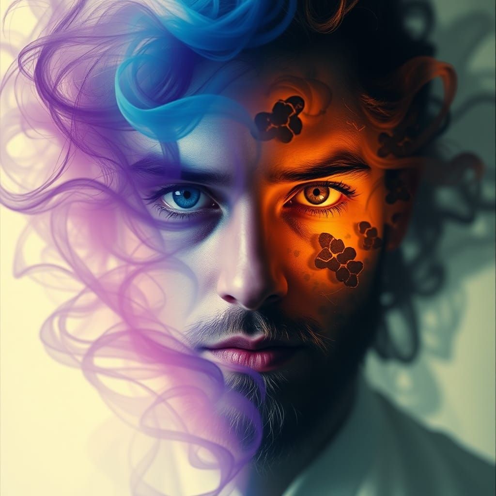 Magician Portrait in Surreal Double Exposure Style