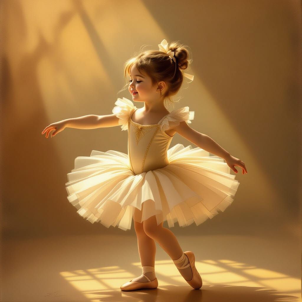 Joyful Girl Dancing in Golden Light, Art Nouveau Realism