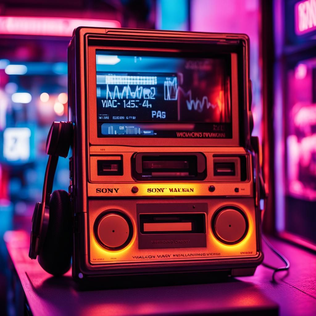 Vintage Sony Walkman in Vaporwave Style