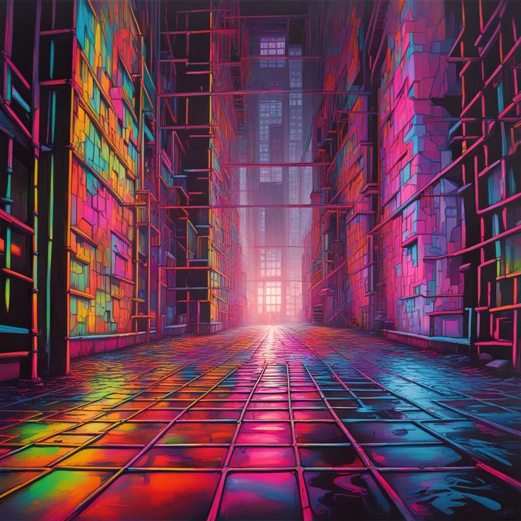 Neon Grid in Detailed Graffiti Art Style