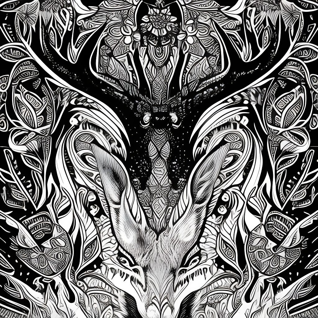 Intricate Deer Illustration in Black and White