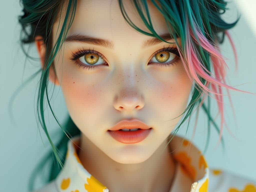 K-Pop Idol with Glowing Hair and Floral Outfit