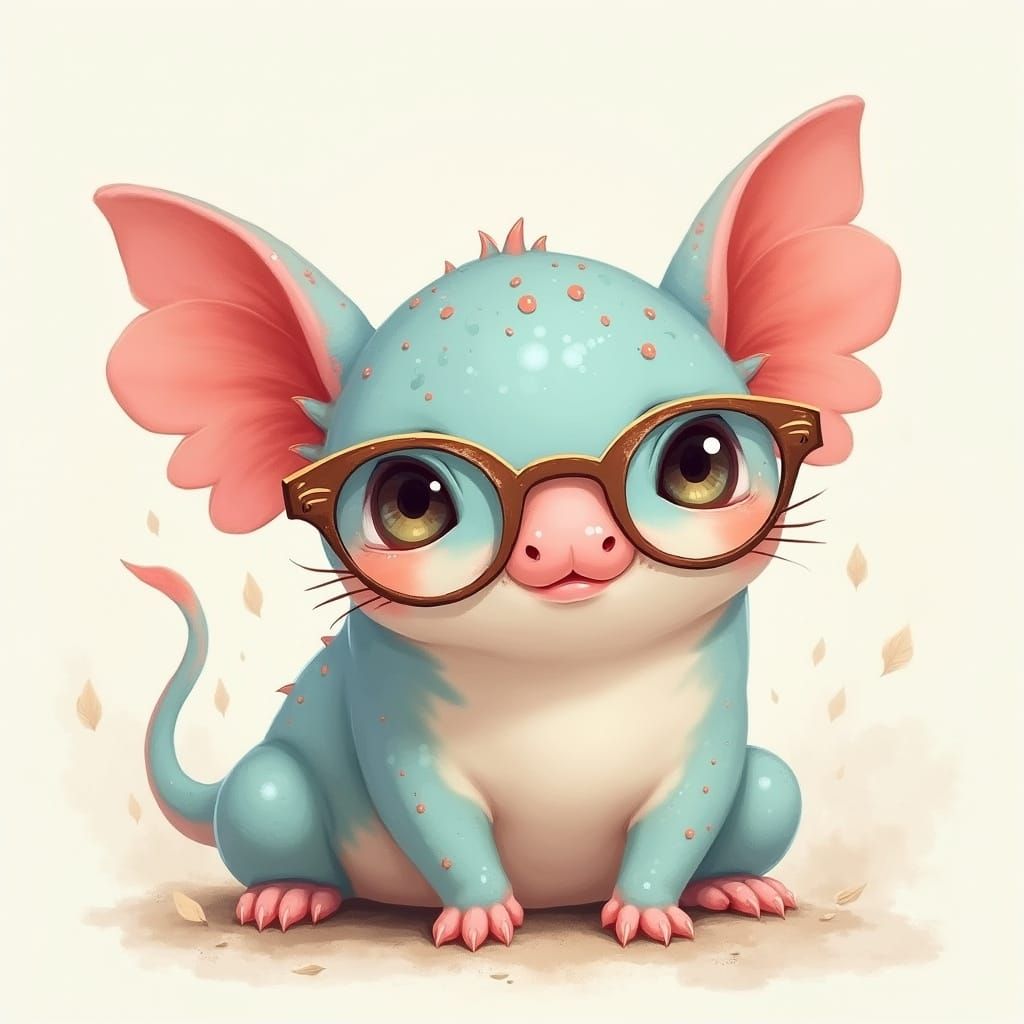 Whimsical Axolotl in Vintage-Inspired Glasses