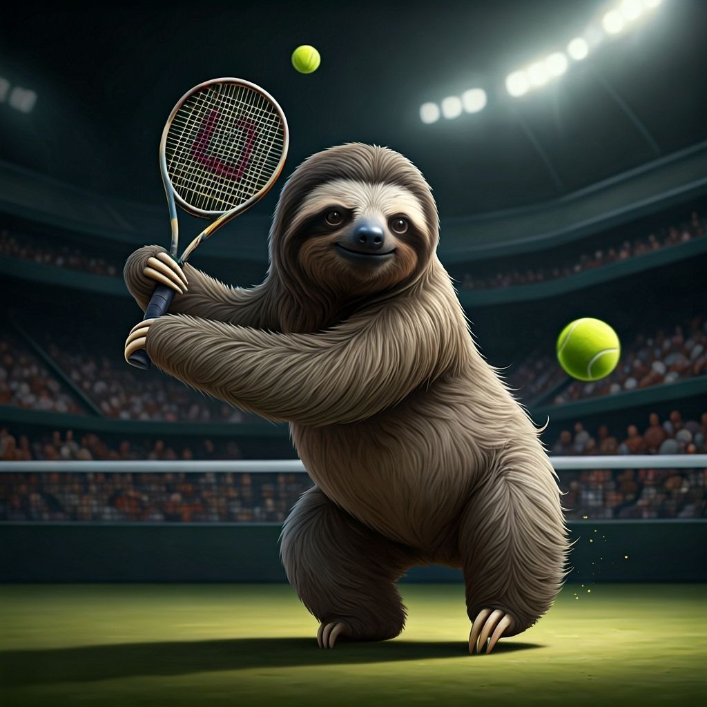Sloth playing tennis