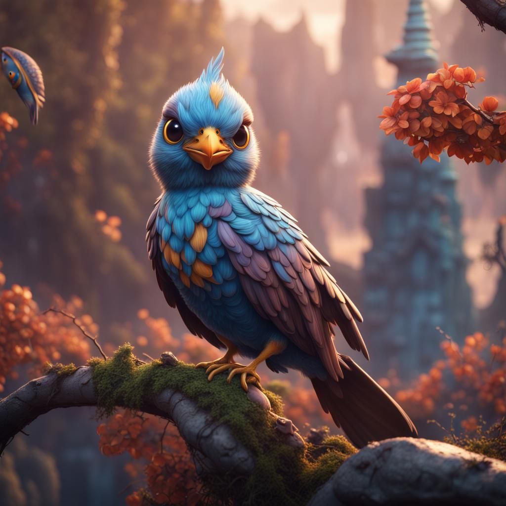 Fantastical Cute Bird in Detailed Matte Painting