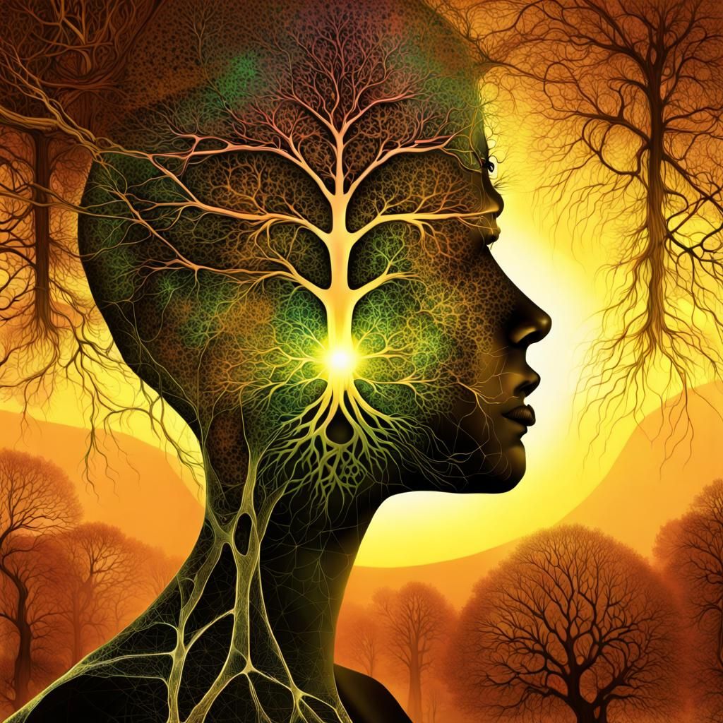 Surreal Fractal Tree Diagram in Oil on Canvas