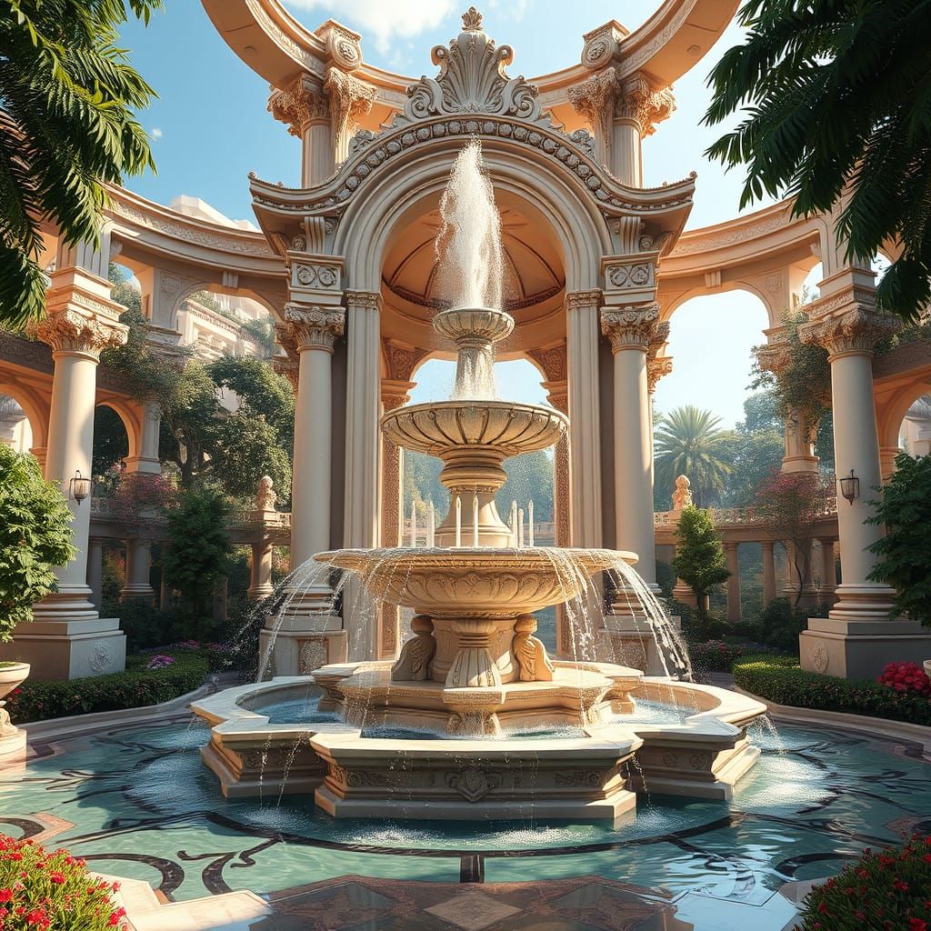 Majestic Fountain in Opulent Garden: Photorealistic Digital ...