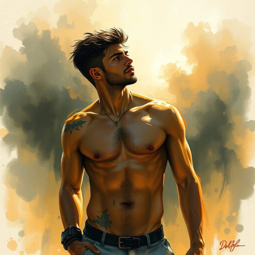 Summer Man Charcoal Sketch in Impressionist Style