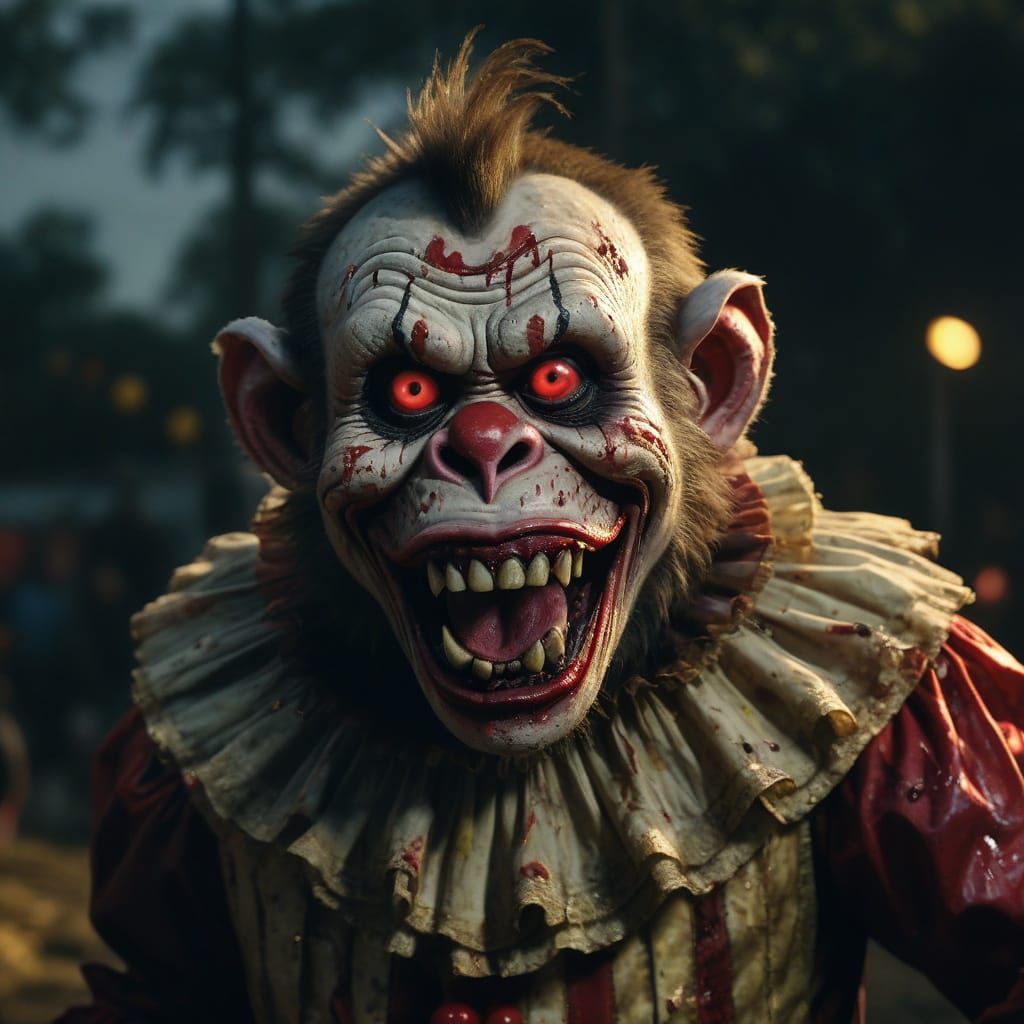 Zombie Monkey Clown in Ominous Carnival