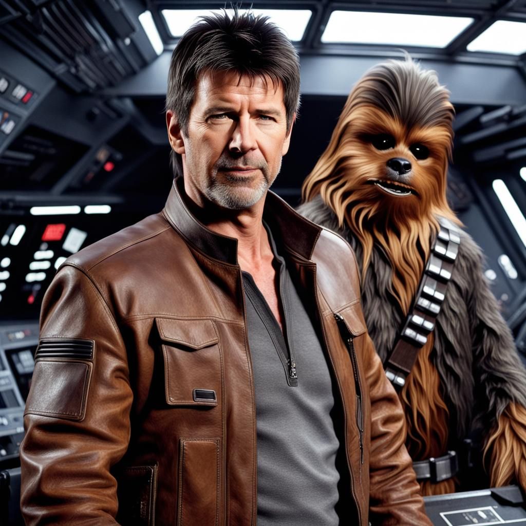 Man and Wookie Aboard Spaceship in Photorealistic Style