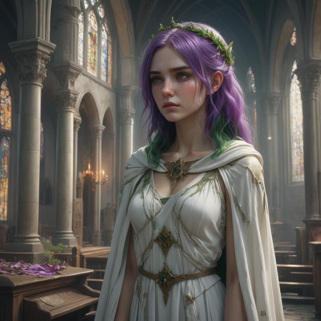 Fairy Confronts Priestess in Old Church