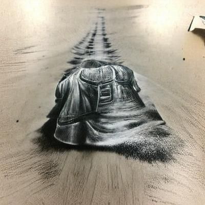 Hyperdetailed Charcoal Drawing of a Lonely Road