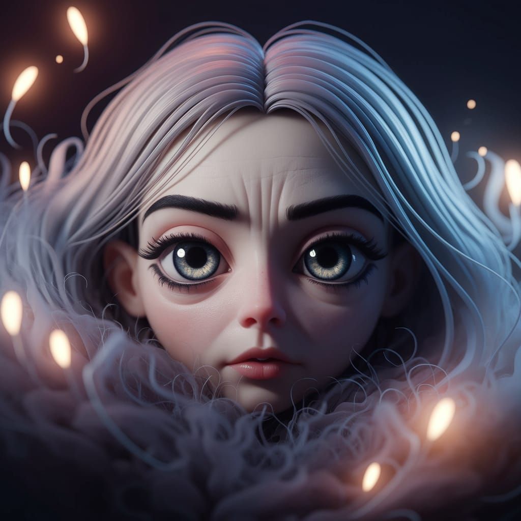 Hauntingly Beautiful Blue Eyes in Ethereal Mist