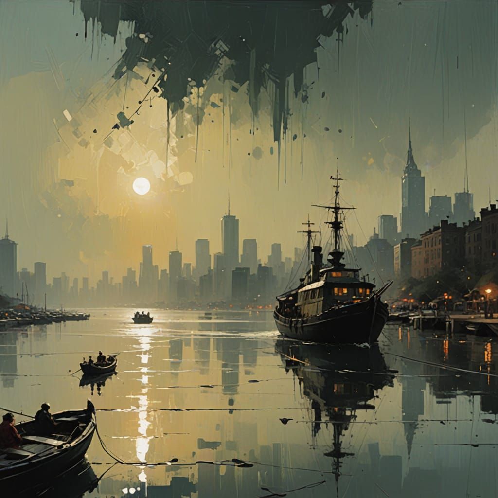 Urban Landscape at Night as Impasto Painting