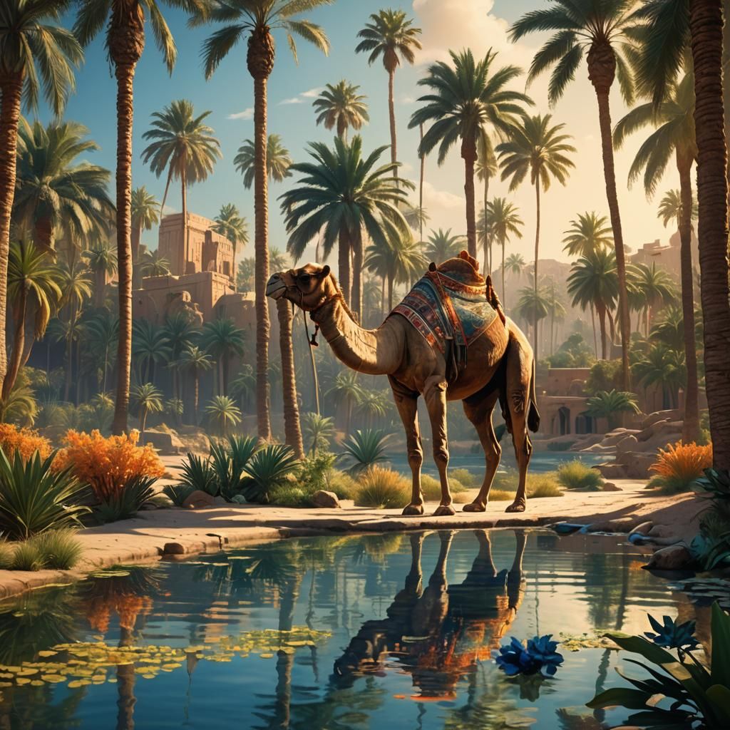 Camel Drinking in Ancient Egypt: Matte Painting
