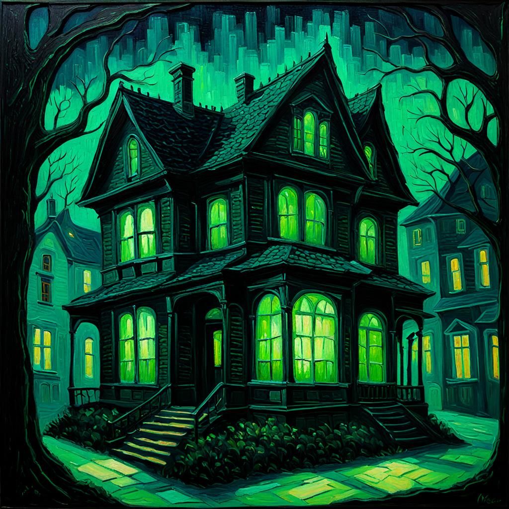 Dark Haunted House in Expressionist Oil Painting Style