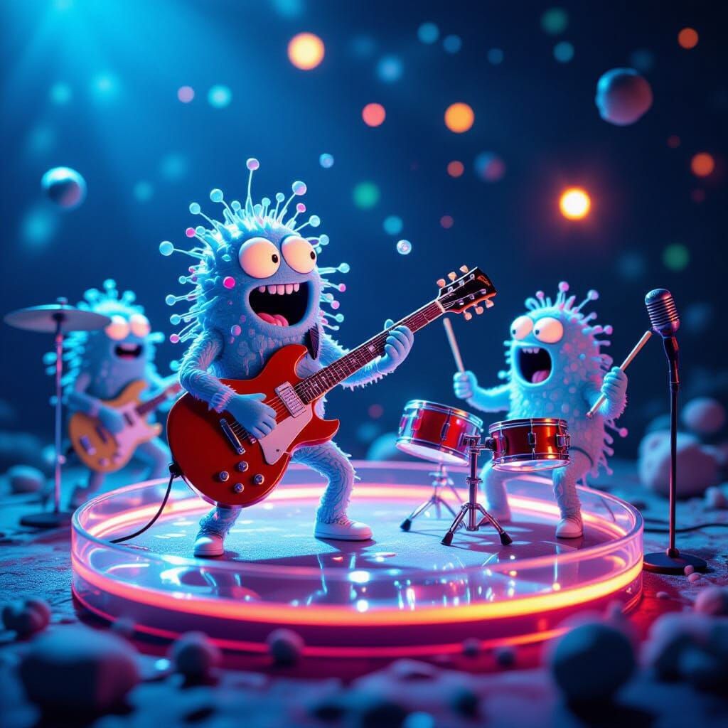 Microbe Rock Band Performs in Glowing Petri Dish