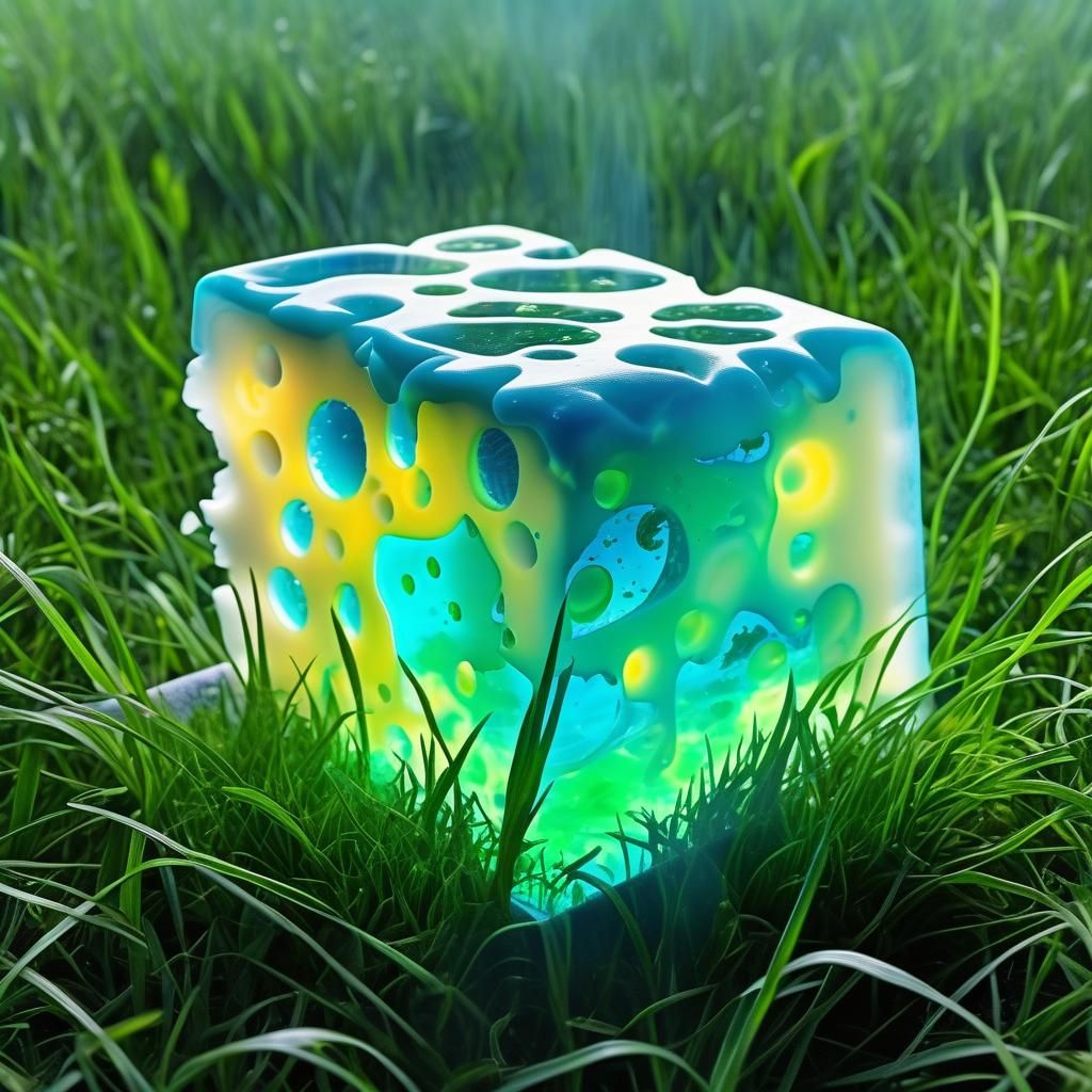 Bioluminescent Glass Cheese with Green Smoke