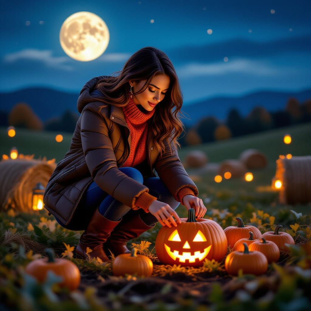 Enchanted Pumpkin Patch Under Harvest Moon