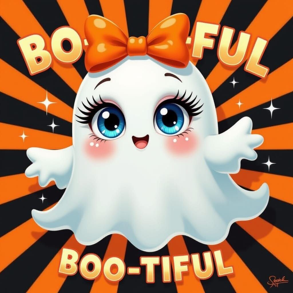 Playful Ghost with Blue Eyes in Candyland Style