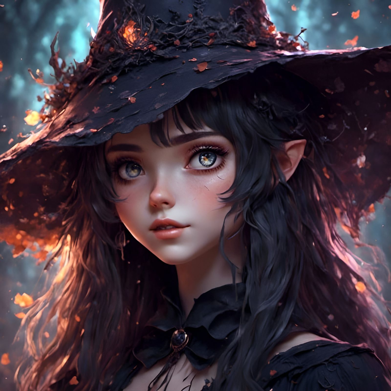 Anime Witch Portrait with Dreamlike Beauty