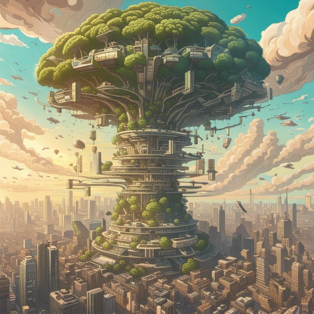 Tree of Life Towers Over Cyberpunk Megacities