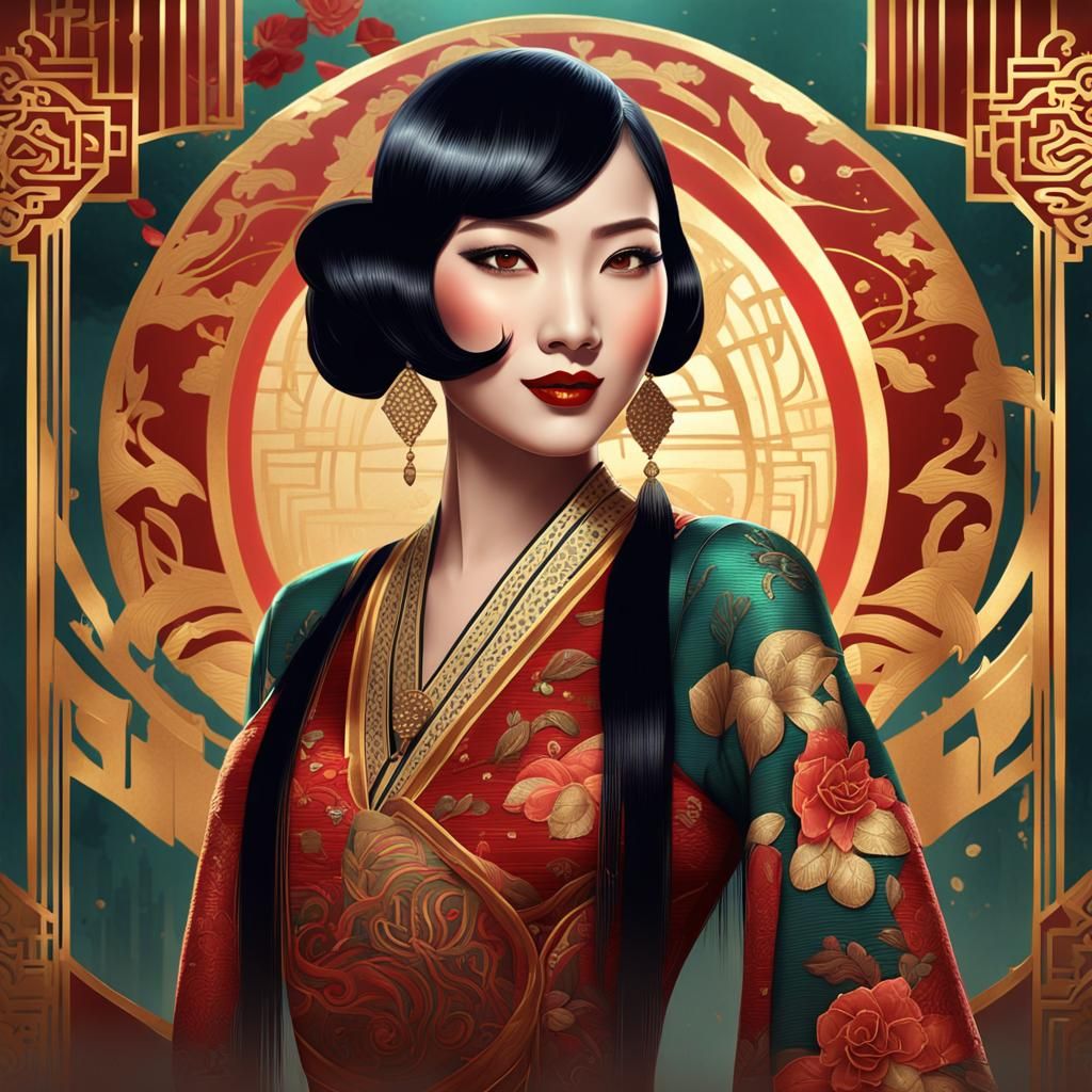 Art Deco Vietnamese Flapper Illustration in 8K