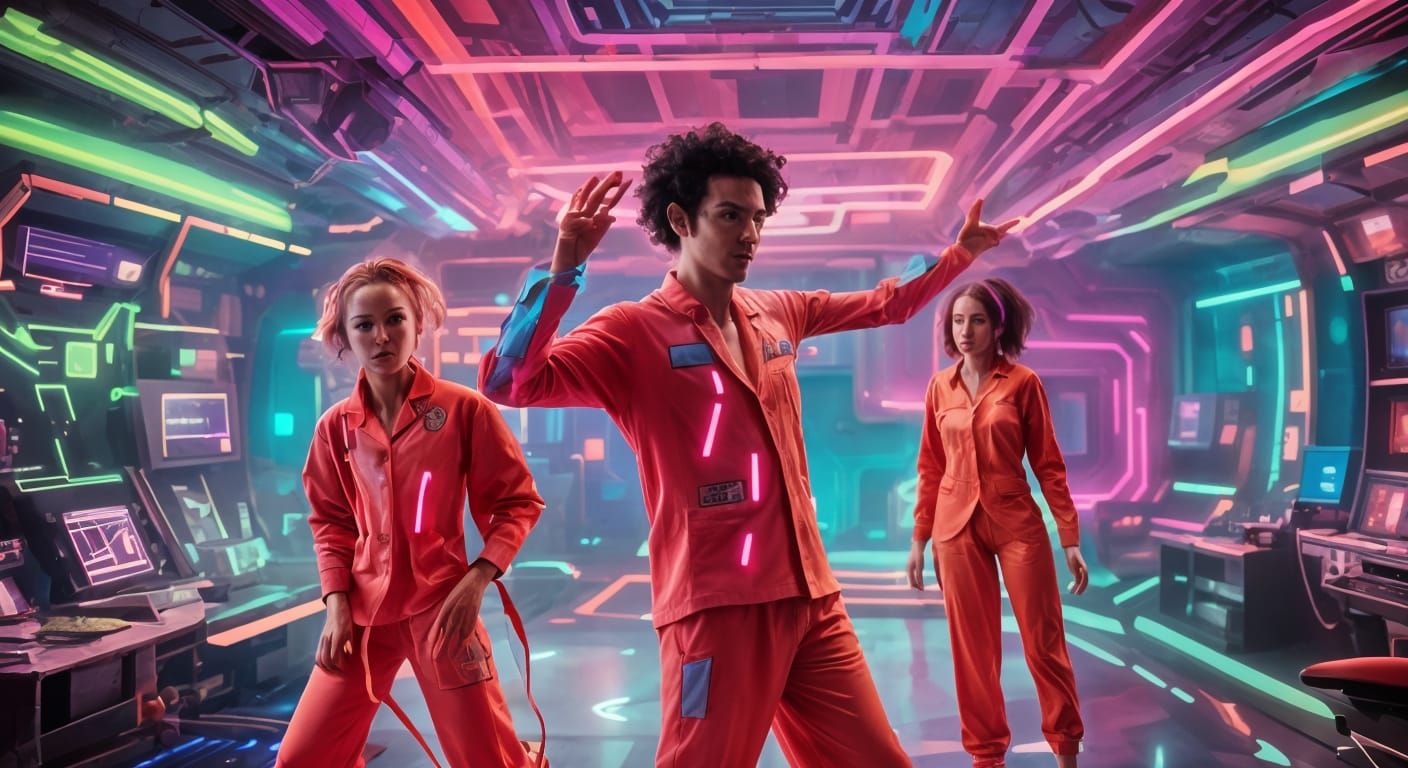 Neon Sci-Fi Pajama Party in 8k Resolution