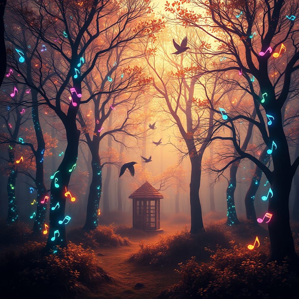 Whimsical Forest Symphony in Vibrant Colors