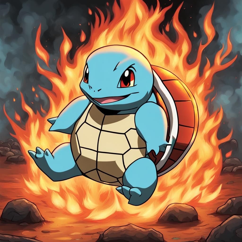 Sinister Squirtle Surrounded by Flames