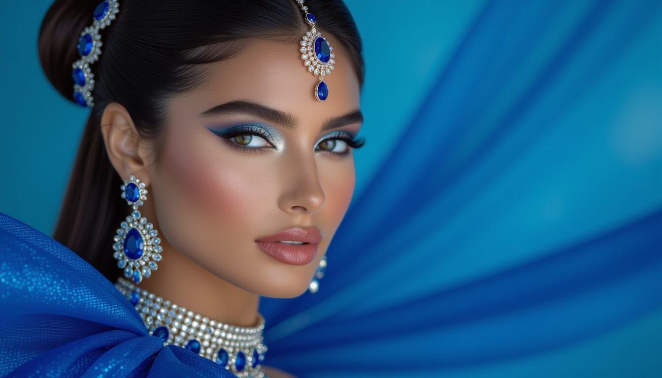 Sapphire Court Dancer in Flowing Silks and Jeweled Chains