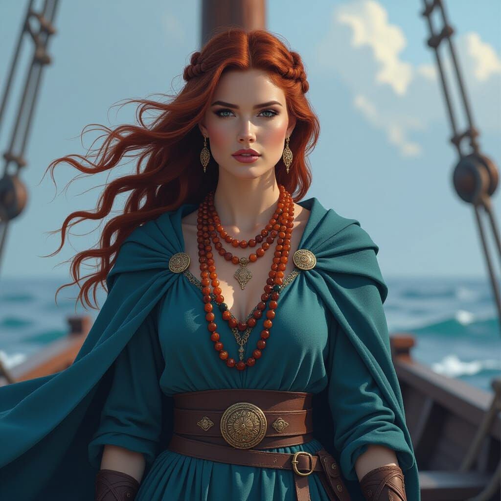 Viking Queen on Ship, Atmospheric Digital Painting