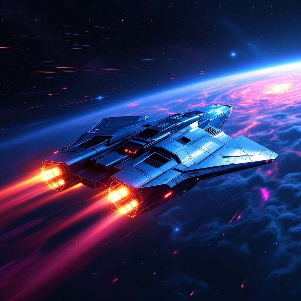 Cyberpunk Space Interceptor in Deep Space