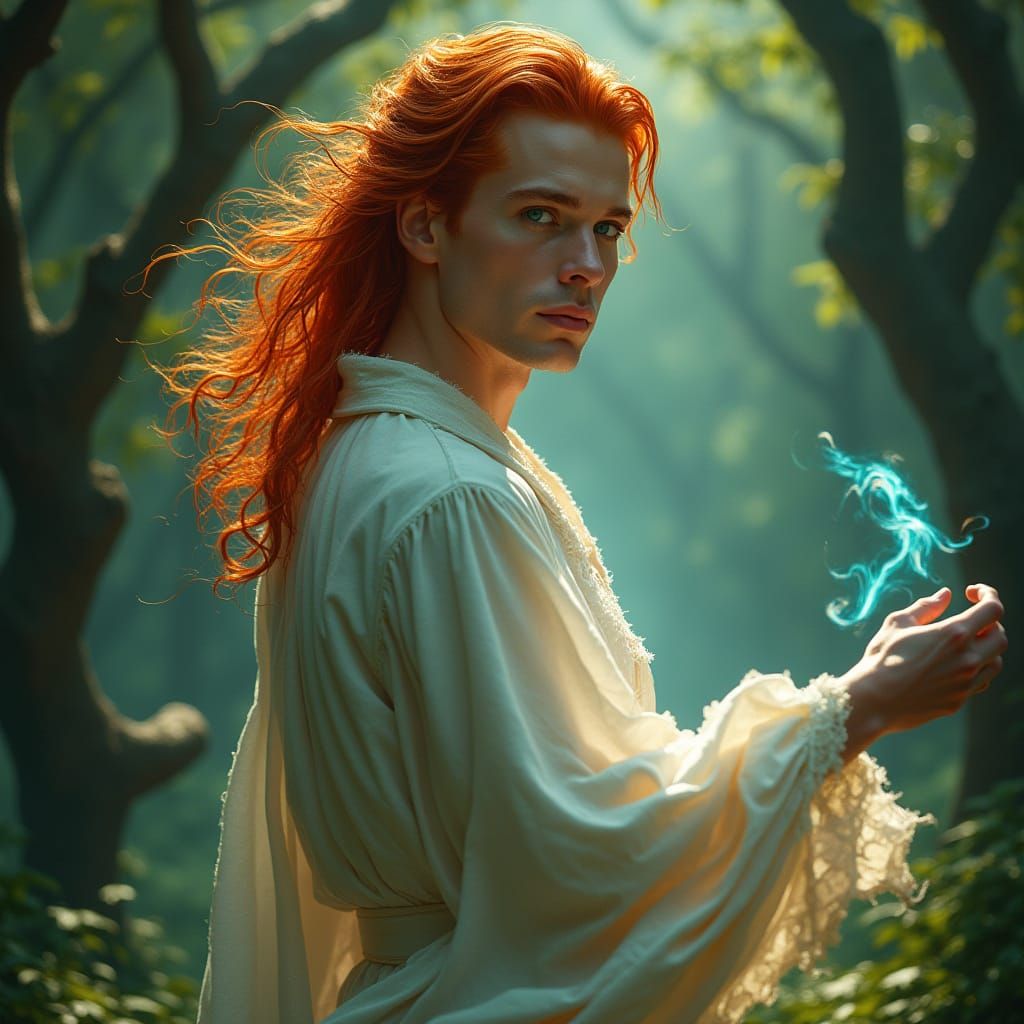 Enigmatic Redhead Exudes Mystery in Dark, Gothic Landscape