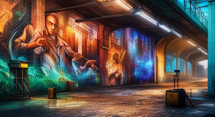 Post-Apocalyptic Graffiti Art on Brick Wall