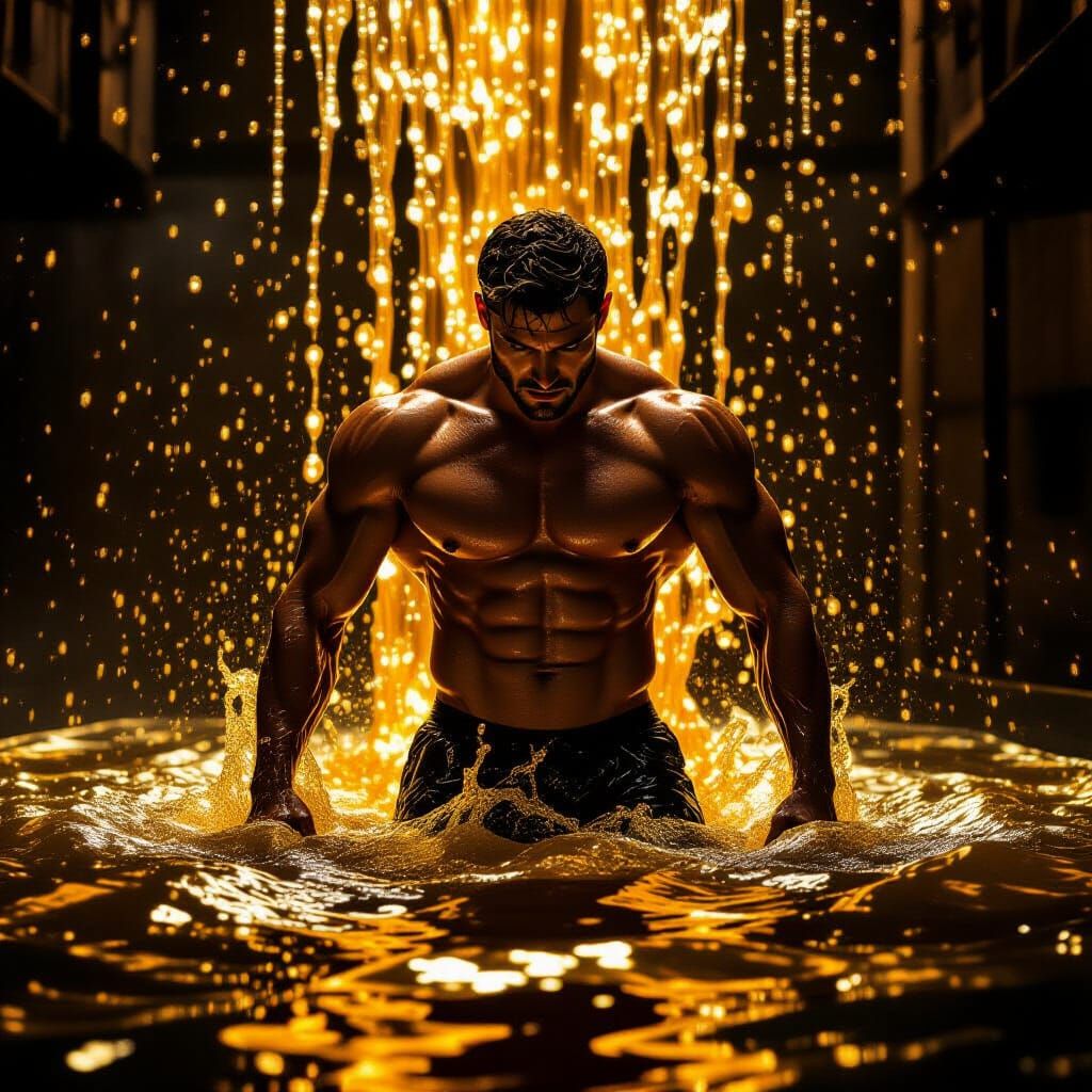 Man Emerges From Molten Gold Pool