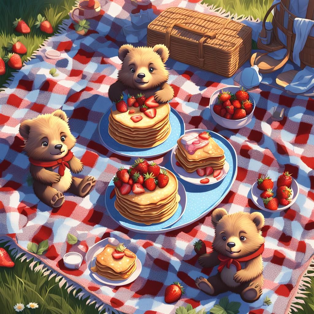 Cute Bear Cubs Picnic in 3D Anime Style