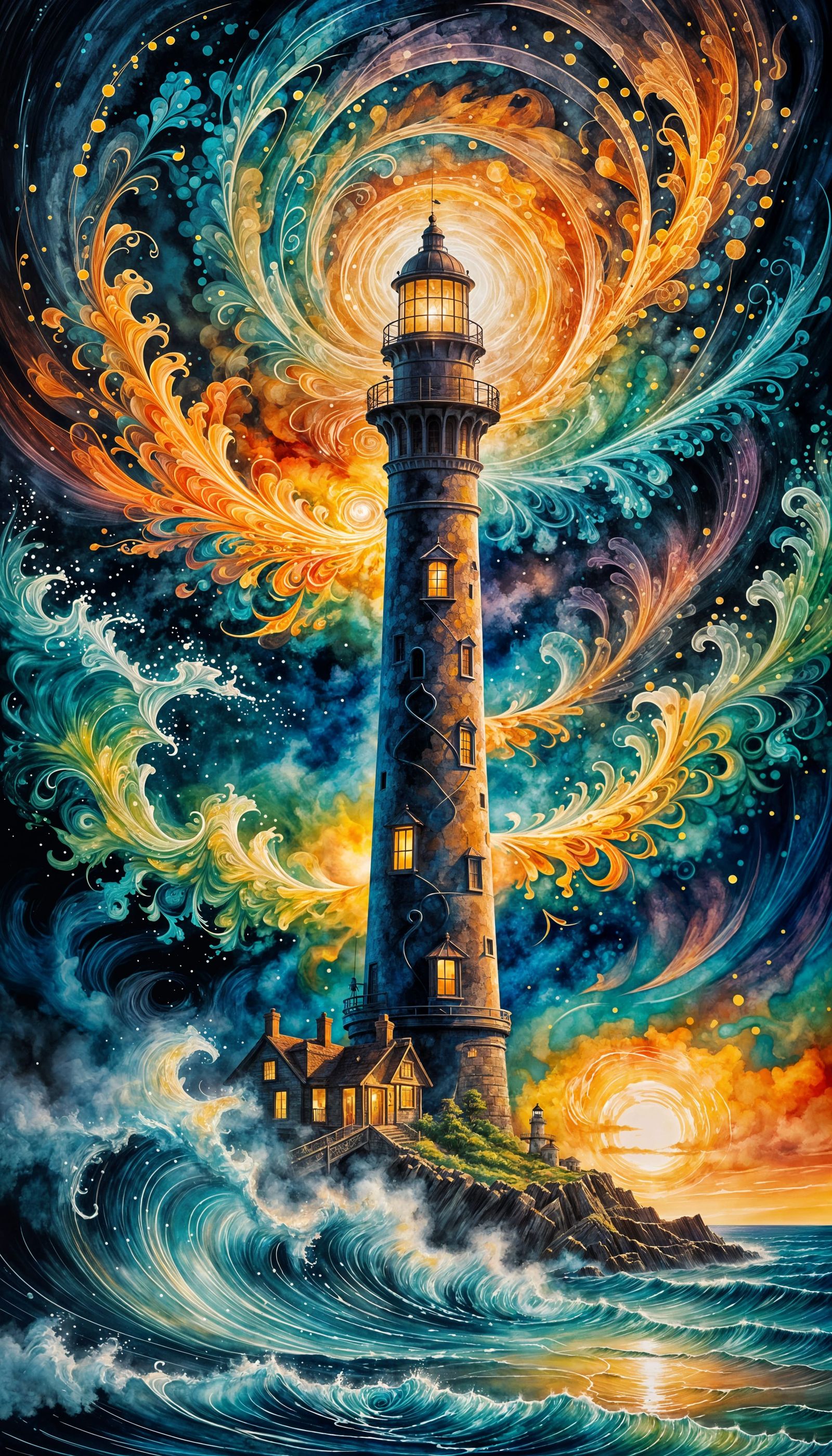 Lighthouse Engulfed in Fractal Energy: An Ethereal Vision