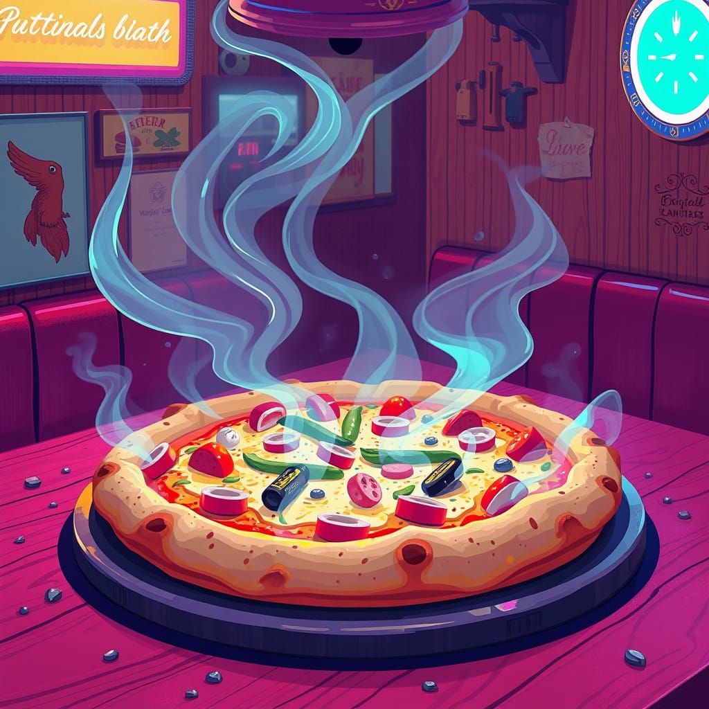Mouthwatering Pizza in Retro-Futuristic Digital Art