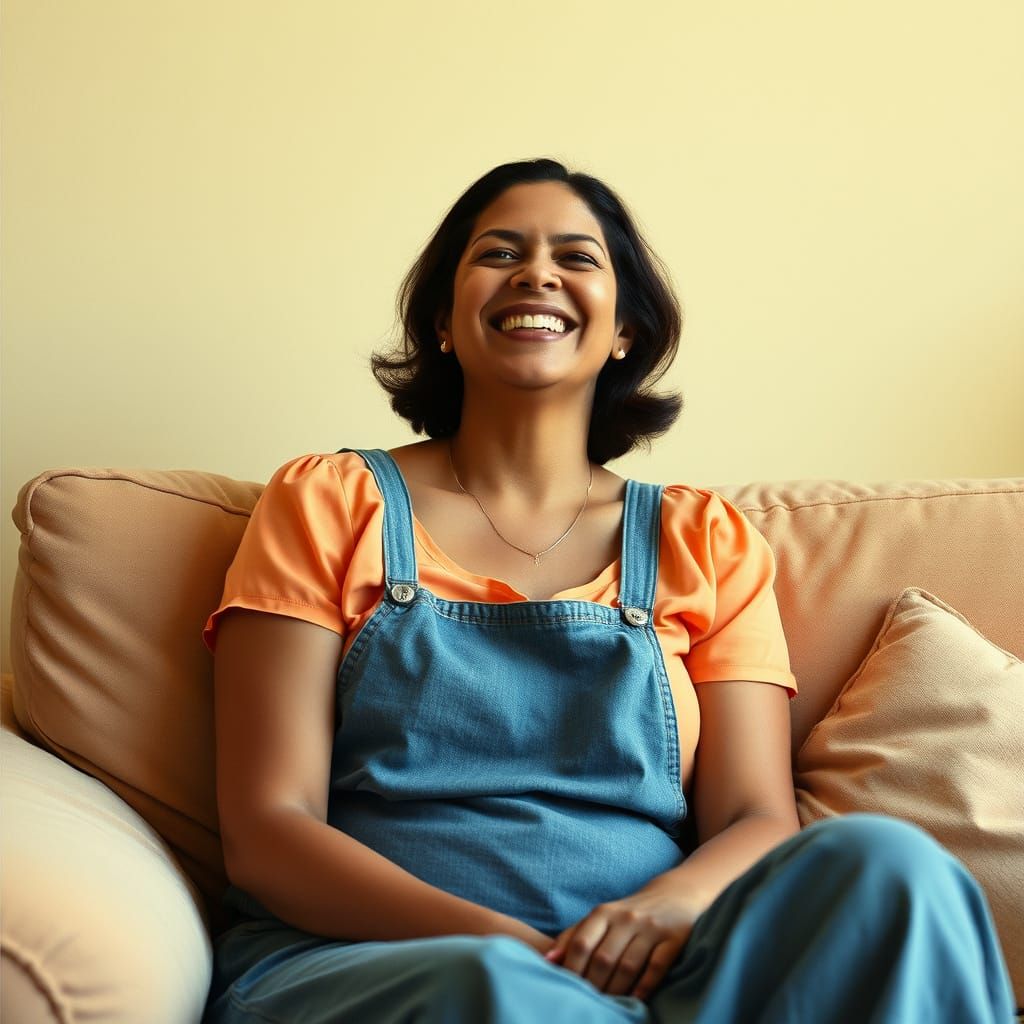 Joyful Woman Smiling in Colorful Style
