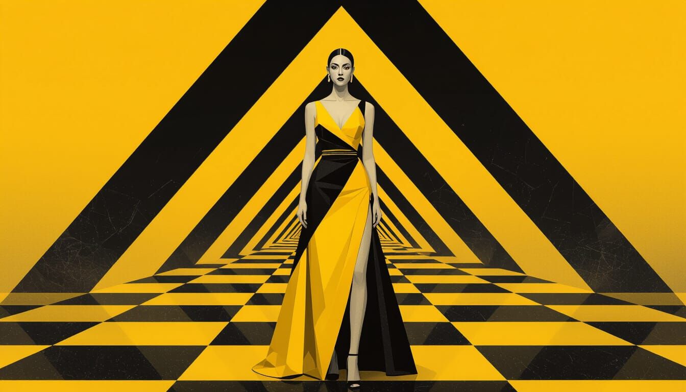 Surreal Cubist Woman in Yellow and Black Geometric Style