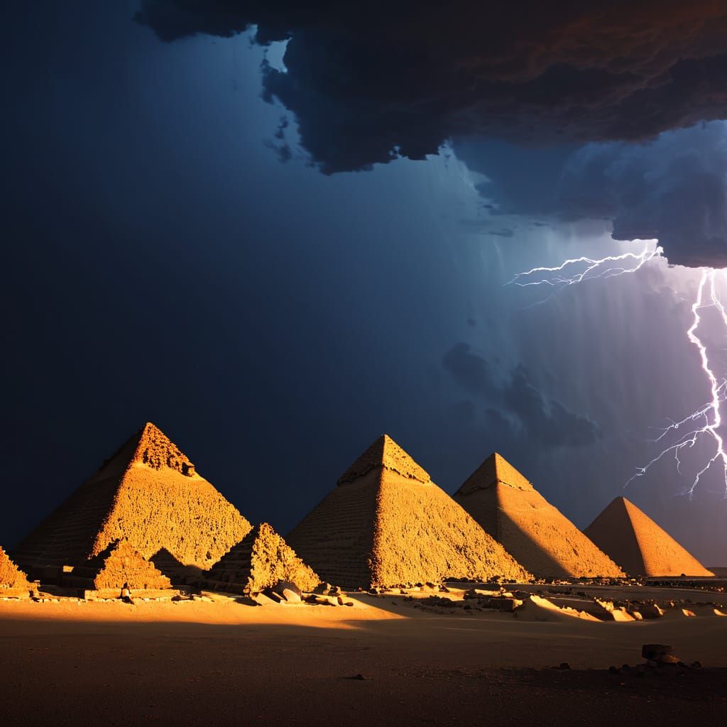 Egyptian Pyramids Struck by Lightning: Cinematic Still