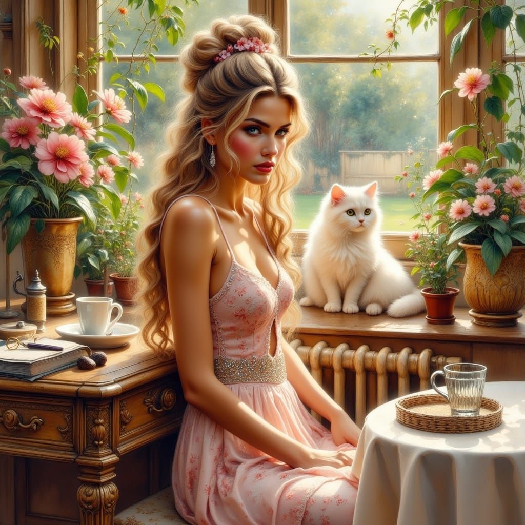 Glamorous Woman in Acrylic and Chalk Painting Style